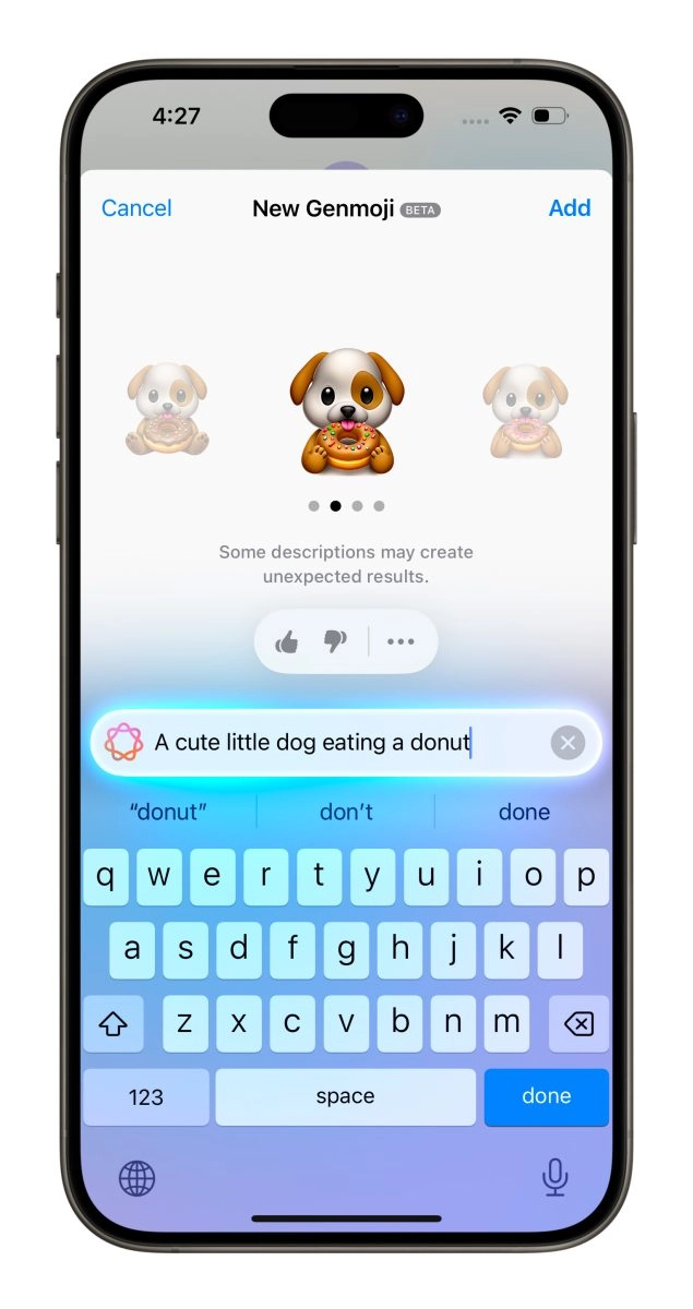 Apple Intelligence「Genmoji」上手体验：轻松创作特色 Emoji，对话增添更多乐趣 - 嘉达鸭