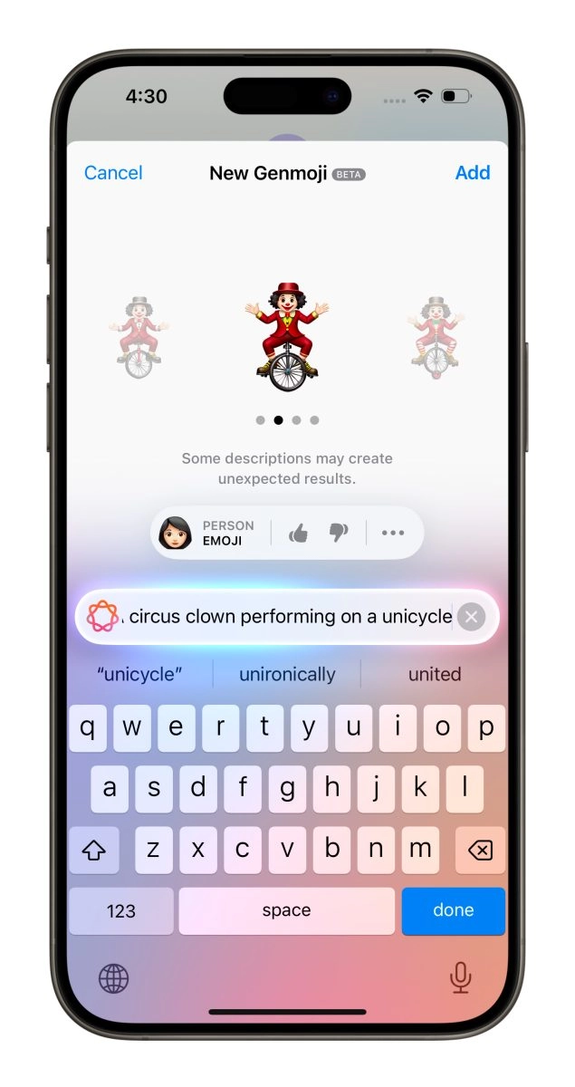 Apple Intelligence「Genmoji」上手体验：轻松创作特色 Emoji，对话增添更多乐趣 - 嘉达鸭