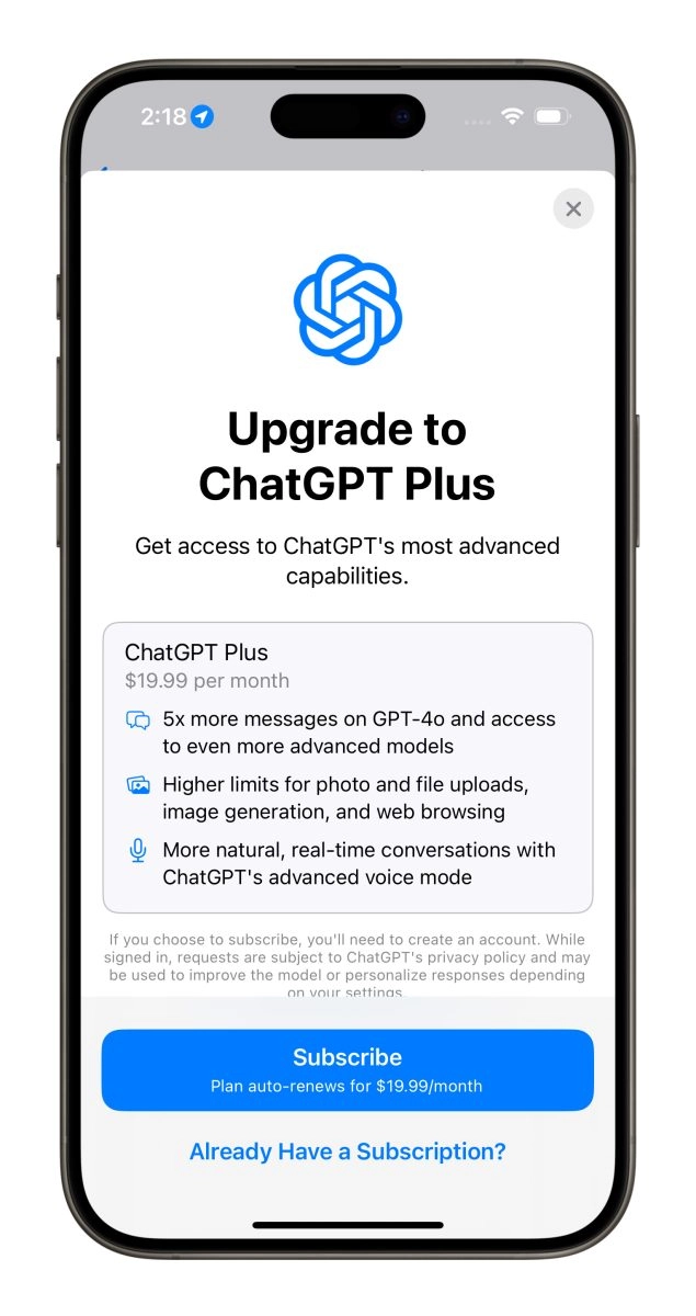 鼓励订阅 ChatGPT Plus？ iOS 18.2 Beta 2 会显示免费进阶功能的使用额度 - 嘉达鸭